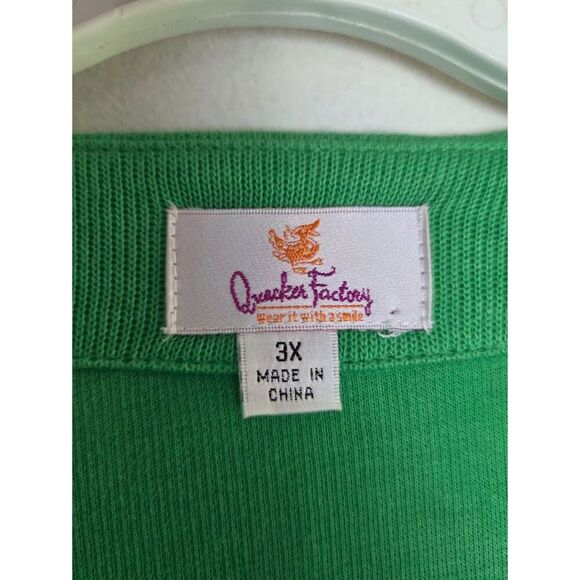 Quacker Factory Green w/Silver Stud Detail 100% Cotton 1 Piece Cardigan/Top 3X - Picture 4 of 6
